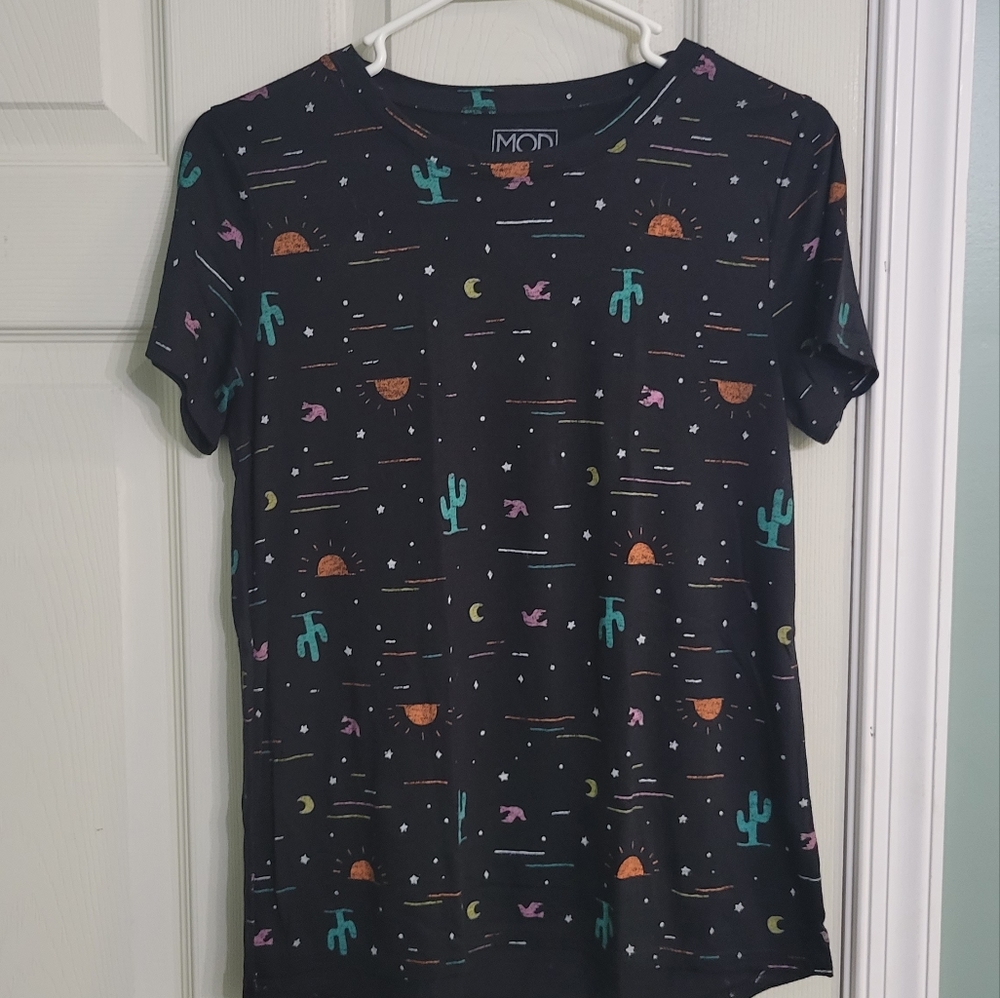 Modern Lux Cactus Succulent Desert Print Trendy Short Sleeve T-shirt Top Size M